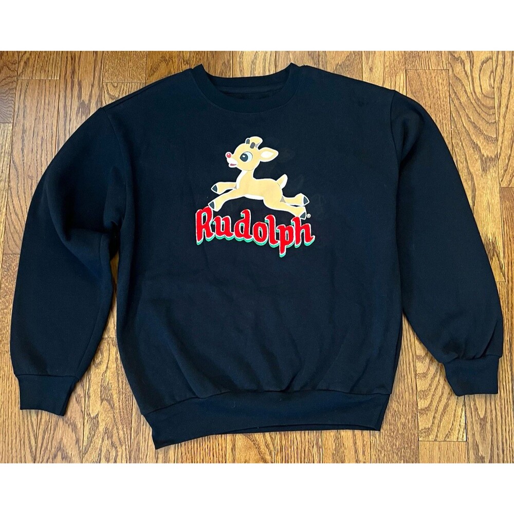 Freeze Rudolph Red-Nosed Reindeer Black Crew Neck Sweatshirt Women XS Graphic